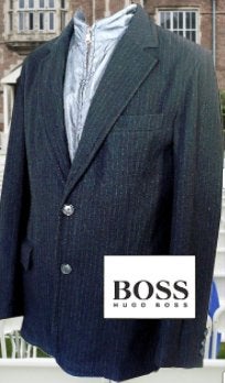 HUGO BOSS 😎 krijtstreep blazer met winter kraag mt 48, Zo goed als nieuw, Grijs, BOSS Hugo Boss, Verzenden