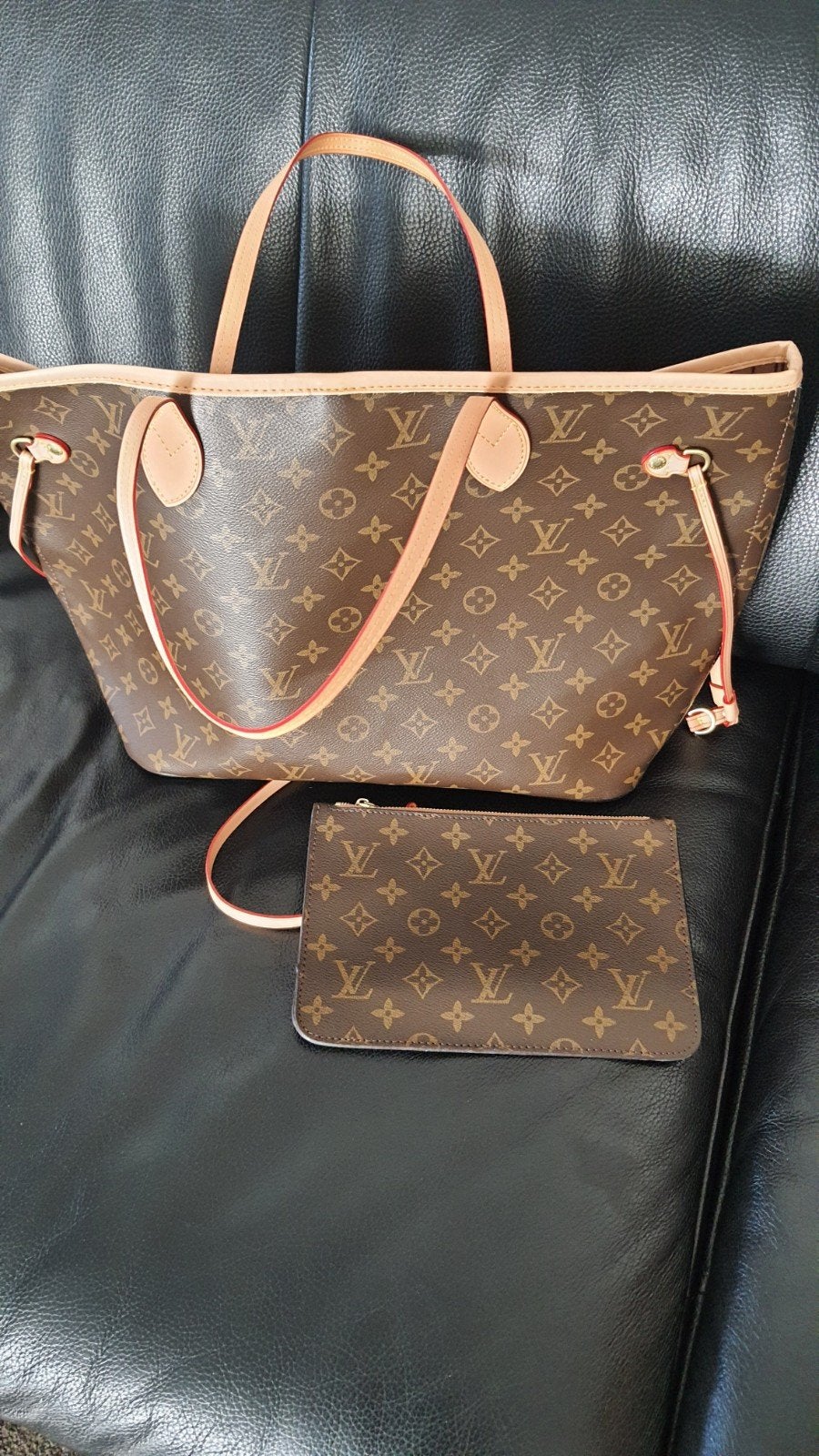 Nieuw Louis Vuitton Neverfull MM met Pochette, Ophalen of Verzenden, Nieuw, Bruin, Schoudertasje
