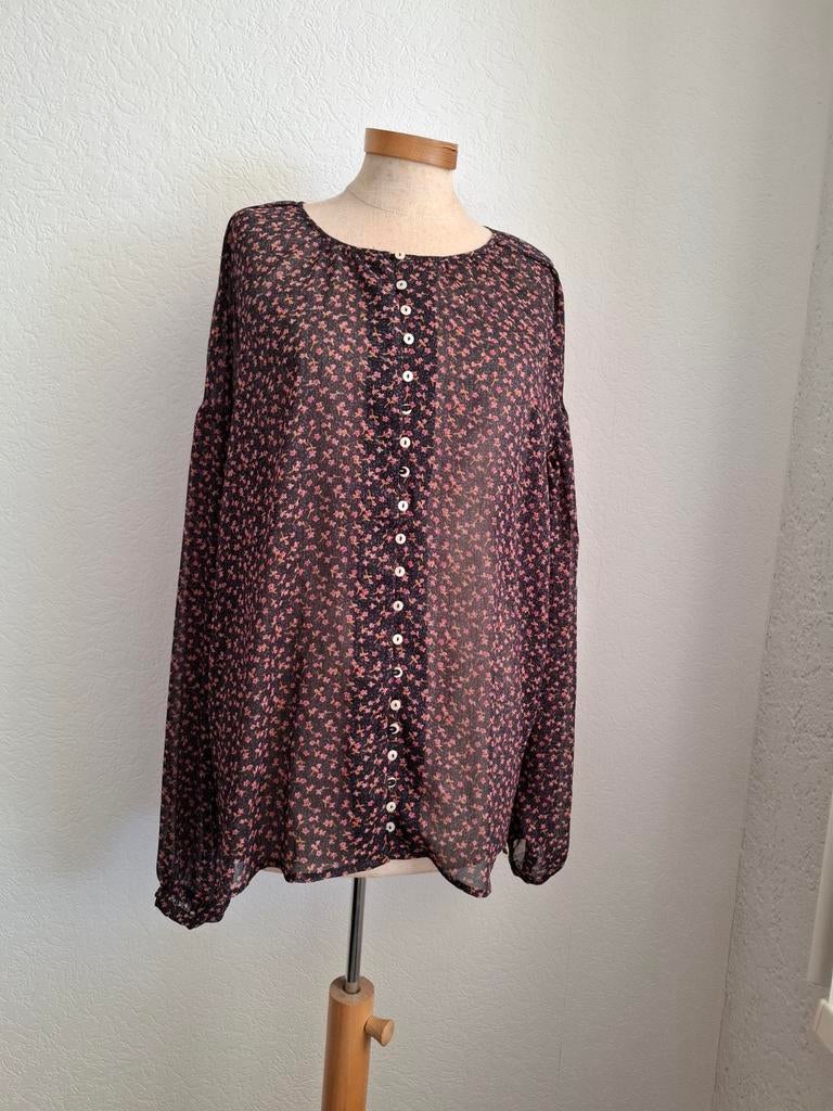 Zwarte blouse  Harper &Yve  met bloemenprint en knoopjes, Maat 38/40 (M), Zwart, Ophalen of Verzenden, Onbekend