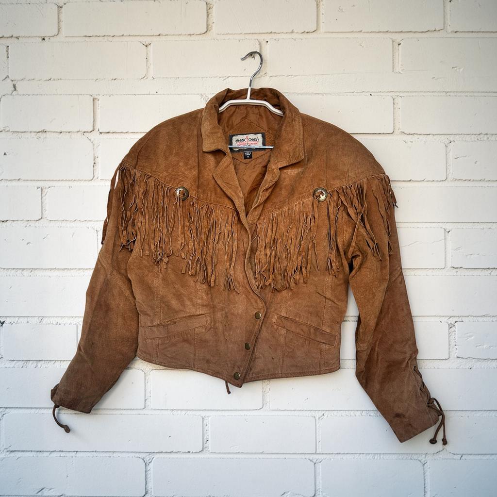 Vintage Jas Maat S Lichtbruin Leer Cowboy Western Moto Style, Bruin, Ophalen of Verzenden, Maat 36 (S), V