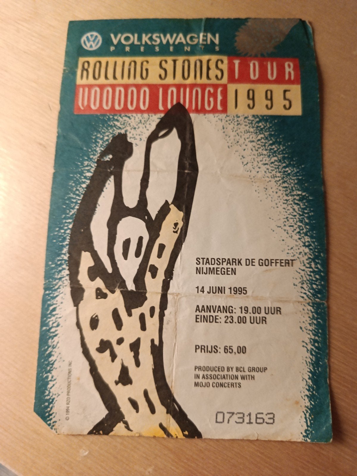 1995 rolling Stones voodoo lounge ticket, Eén persoon