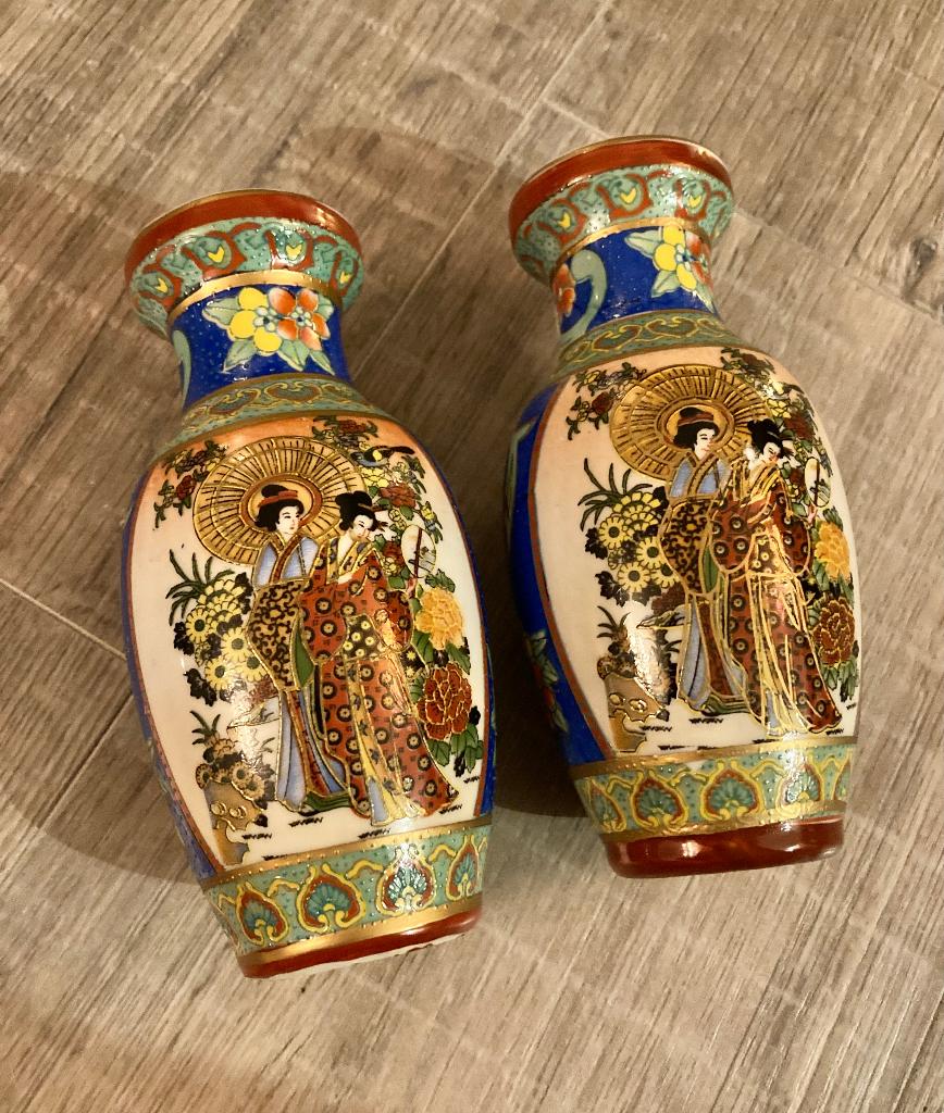 Vintage antieke Japanse 2x vazen Satsuma keramiek porselein, Ophalen of Verzenden