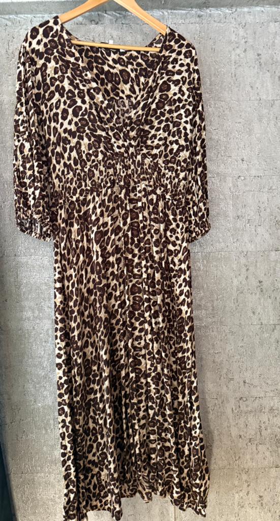 Leopardprint jurk van Miljuschka by Wehkamp, maat 42, Bruin, Maat 42/44 (L), Ophalen of Verzenden, Zo goed als nieuw
