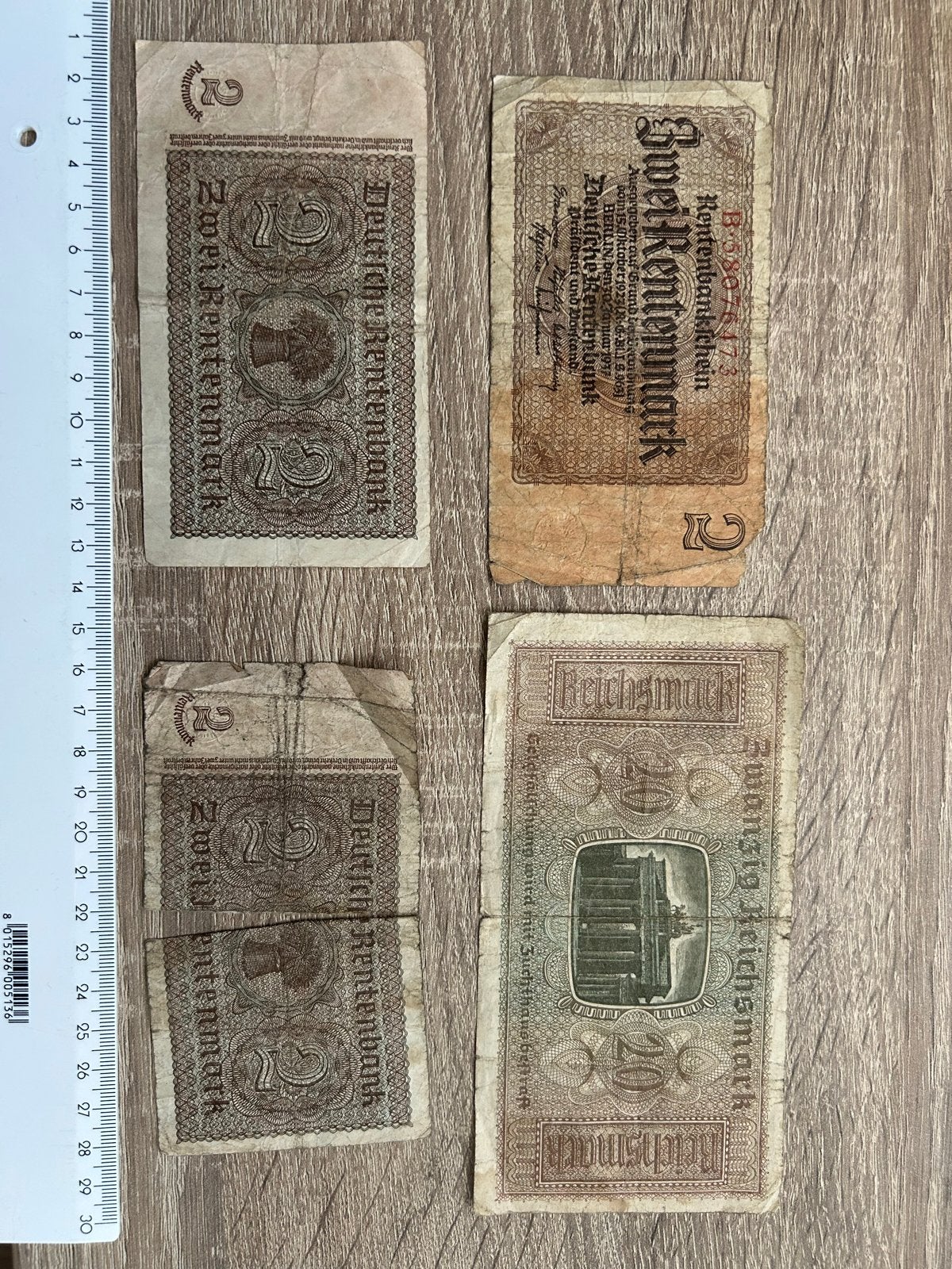 Duitse Reichsmark bankbiljetten WO2 - 3x 2 RM, 1x 20 RM, Postzegels en Munten, Bankbiljetten | Europa | Niet-Eurobiljetten, Ophalen of Verzenden