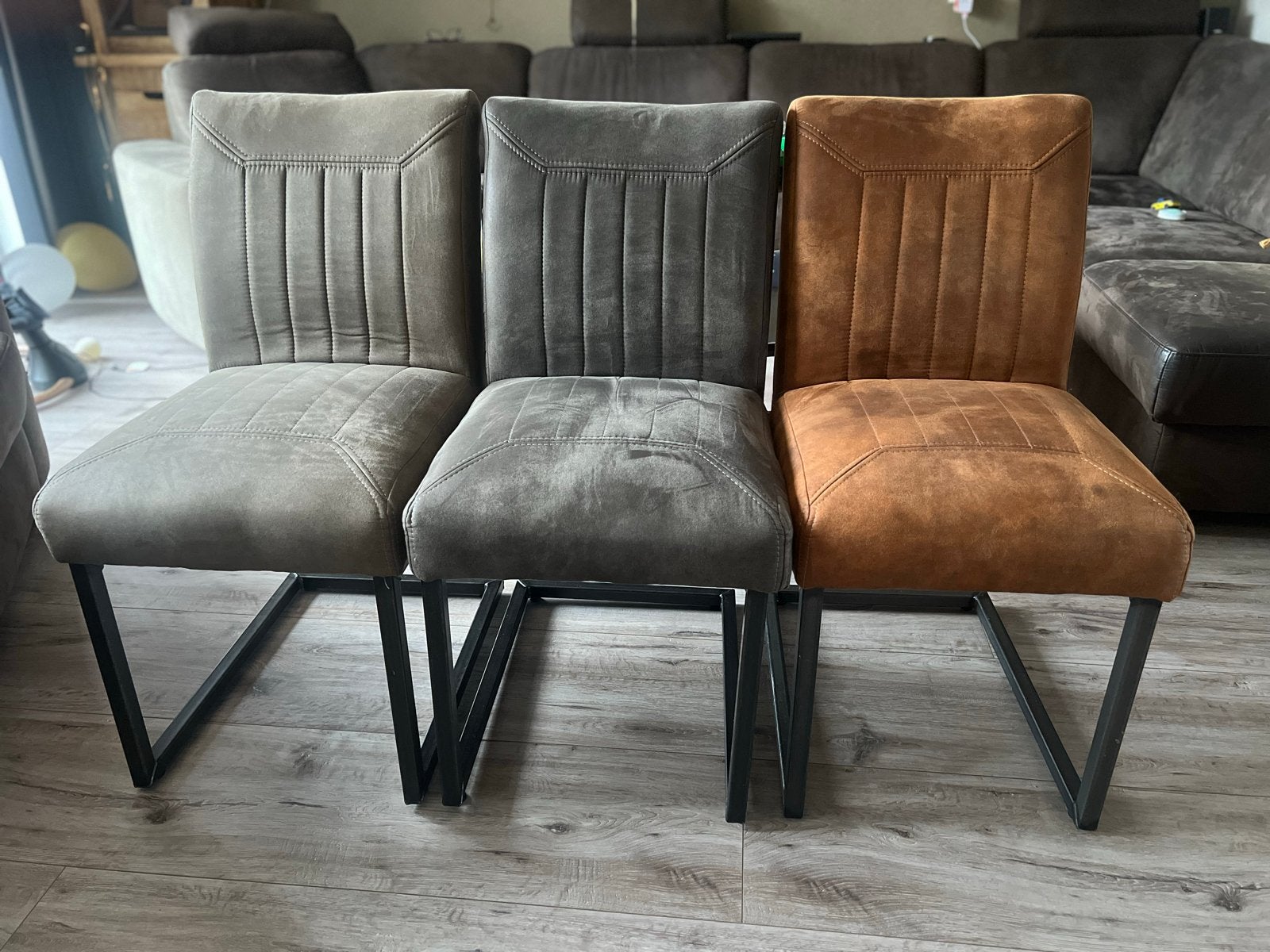 Set van 6 Haco stoelen: 2x donkergrijs, grijs, conjac, Ophalen, Gebruikt, Overige kleuren, Stof