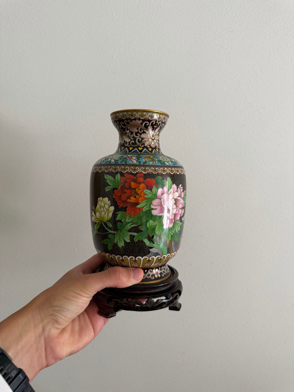 Antieke Chinese Cloisonné Vaas met Bloemenmotief, Ophalen