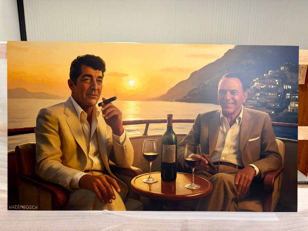 Schilderij XL James Dean & Frank Sinatra | Aluminium Dibond, Antiek en Kunst, Ophalen, Figuren, Olieverf, Gelimiteerde oplage