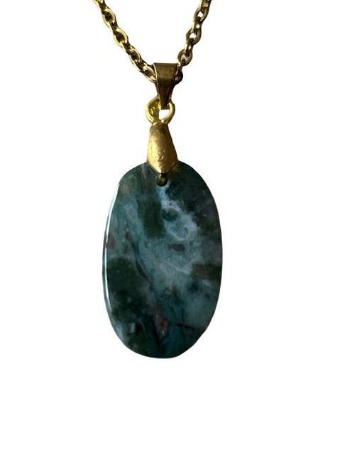 Mosagaat Edelsteen Ketting - Roestvrijstaal Sieraden, Nieuw, Ophalen of Verzenden, Schimmelstraat, Steen of Mineraal
