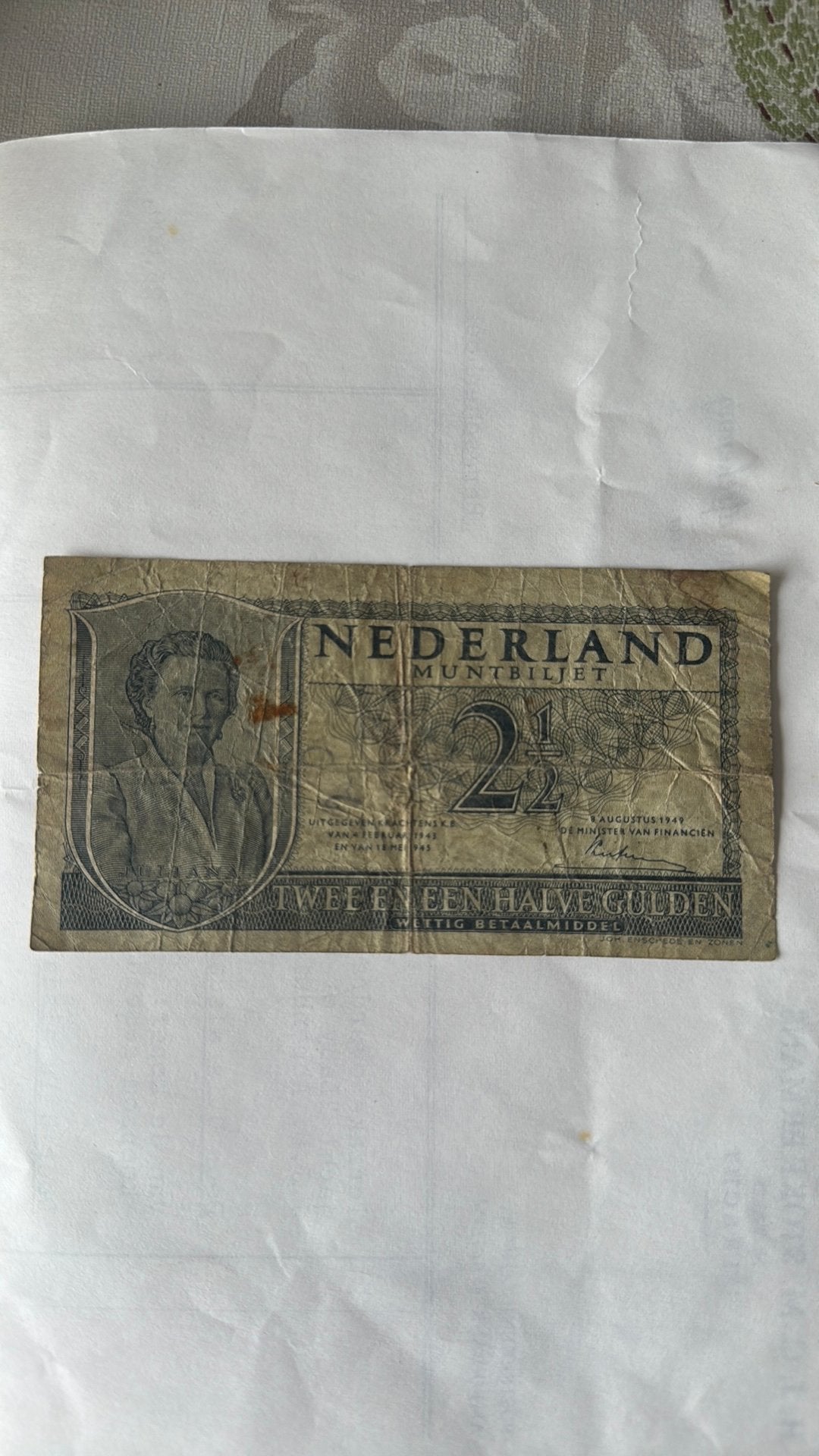 Nederlandse bankbiljet van 2,5 gulden., Ophalen of Verzenden