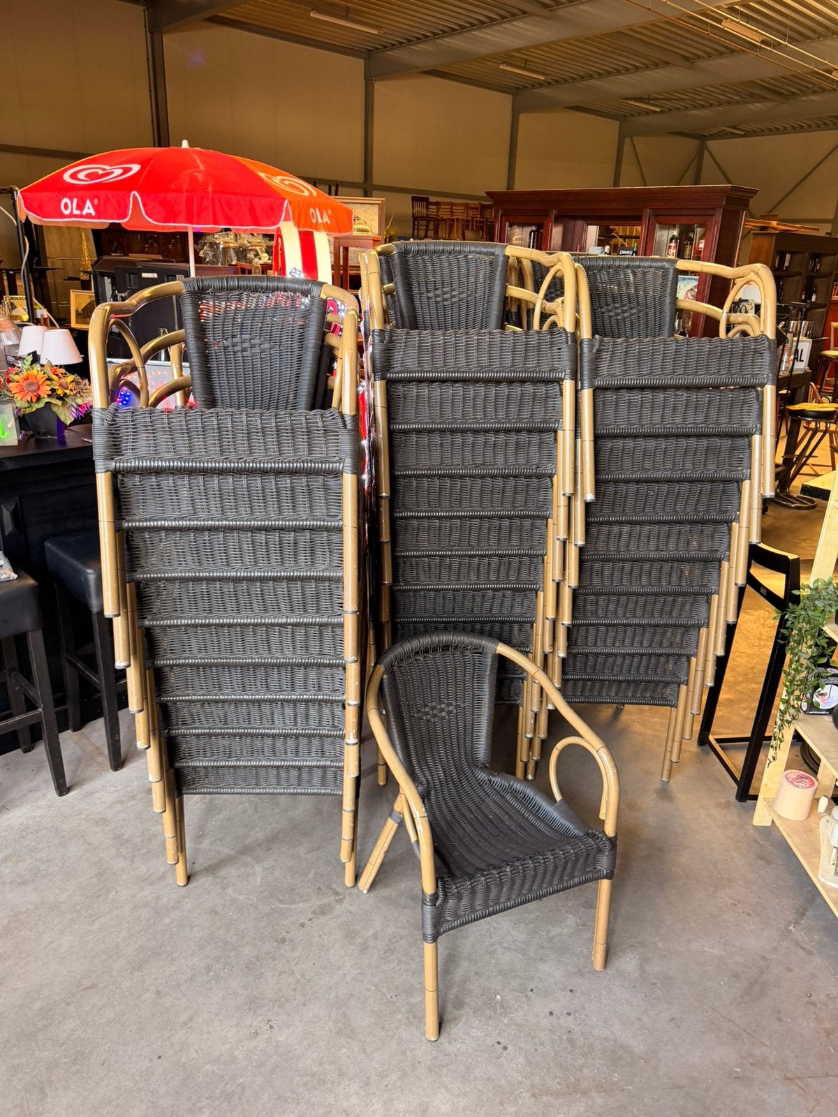 Aluminium stapelbare terras stoelen wicker kunststof, Ophalen of Verzenden, Gebruikt, Aluminium, Stapelbaar