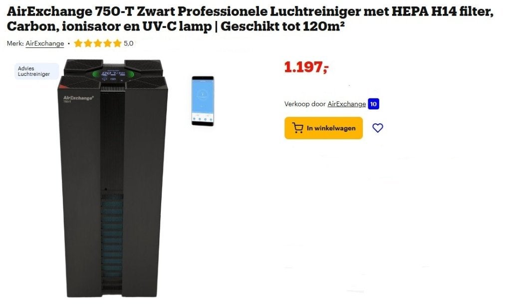 NIEUW EN NOOIT GEBRUIKT AirExchange Luchtreiniger nu 50%, Ophalen, Nieuw, Luchtreiniger