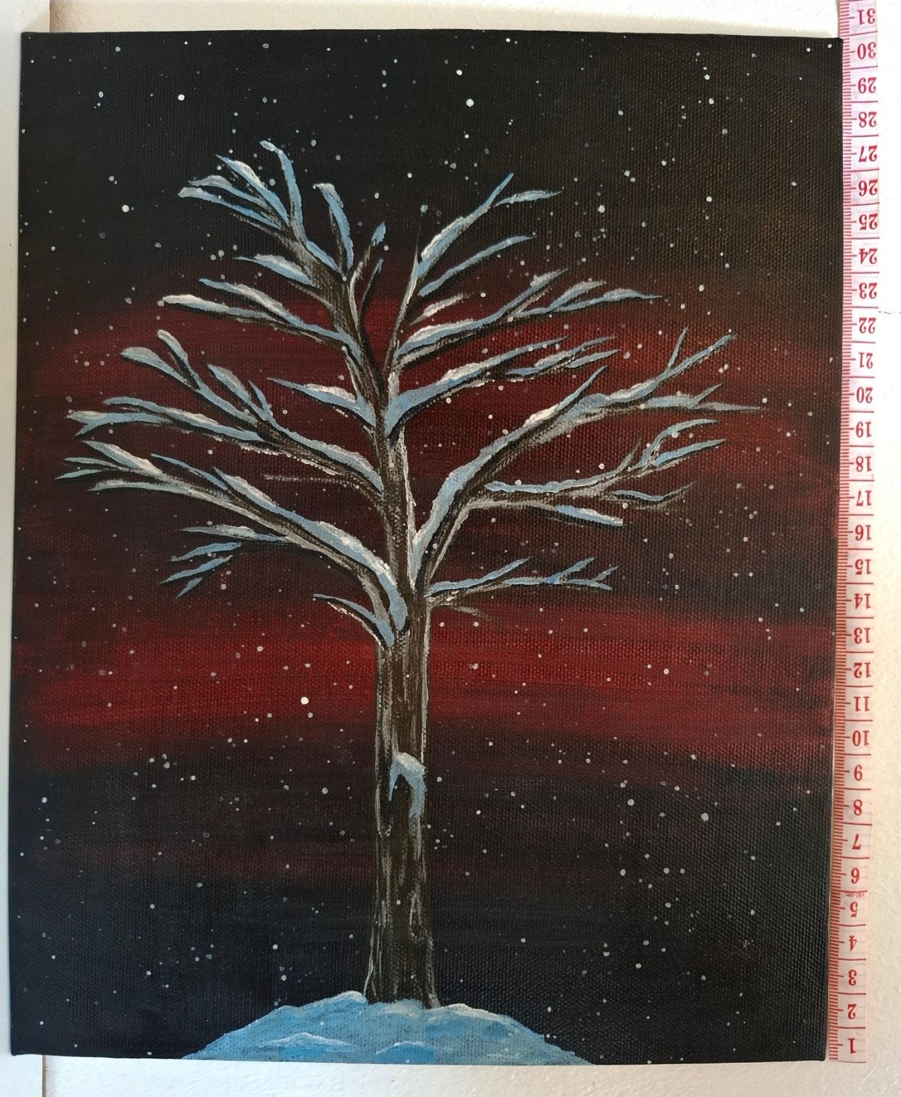 Glanzend Acrylschilderij - Winterboom (30x24 cm), Antiek en Kunst, Kunst | Schilderijen | Klassiek, Ophalen