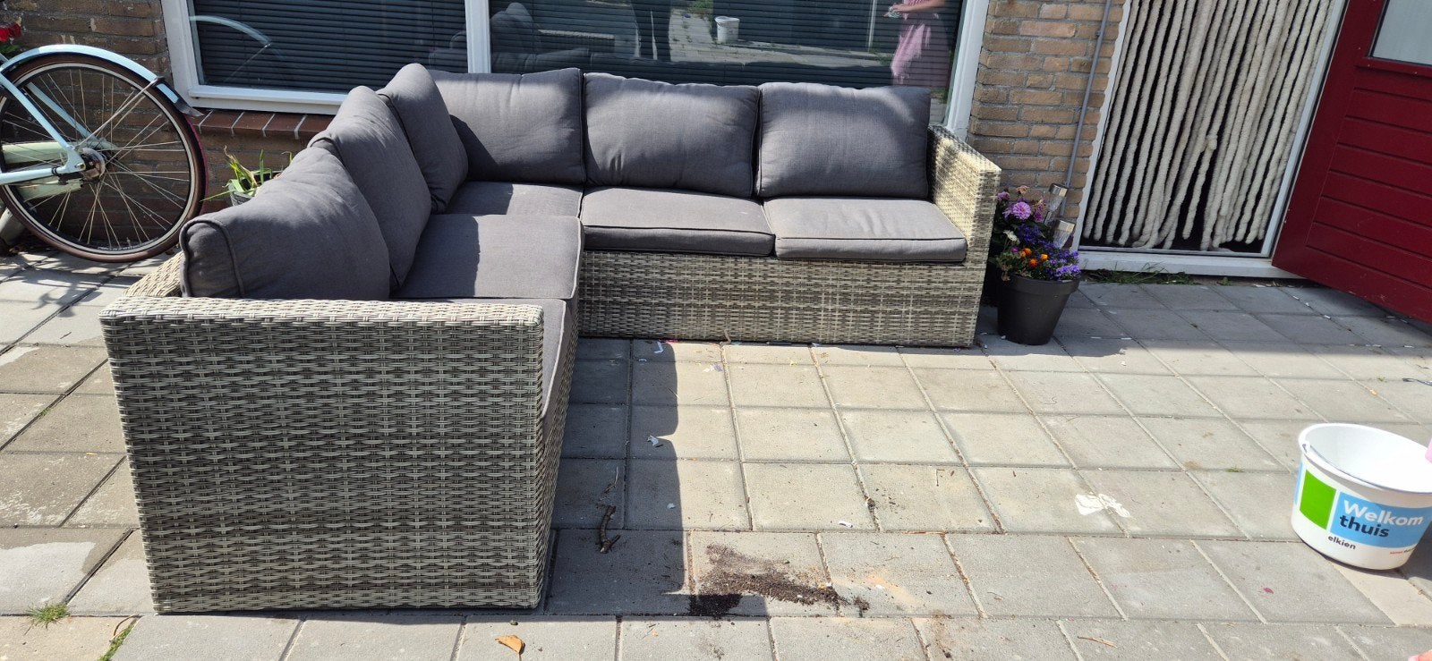Comfortabele loungeset met grijze kussens, Tuin en Terras, Tuinsets en Loungesets, Ophalen
