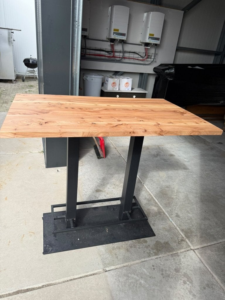 Handgemaakte statafel 130x80x120 -massief hout & zwart staal, Ophalen, Nieuw