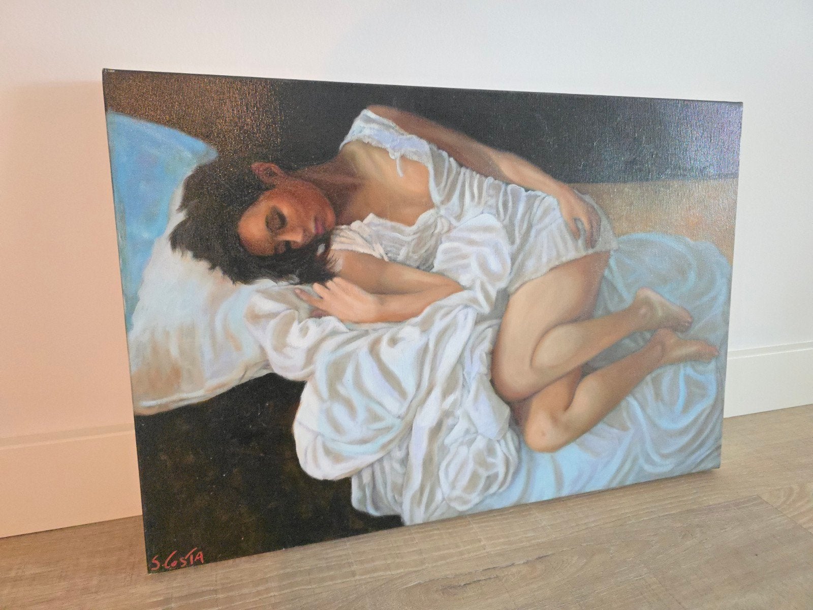 een liggende half naakte vrouw gemaakt door Saverio Costa, Gesigneerd, Ophalen of Verzenden, Olieverf, Portret