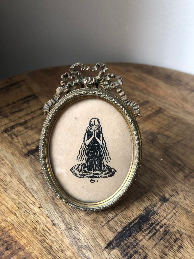 Vintage Ovale Fotolijst met Gebedsprentje, Antiek en Kunst, Ophalen of Verzenden