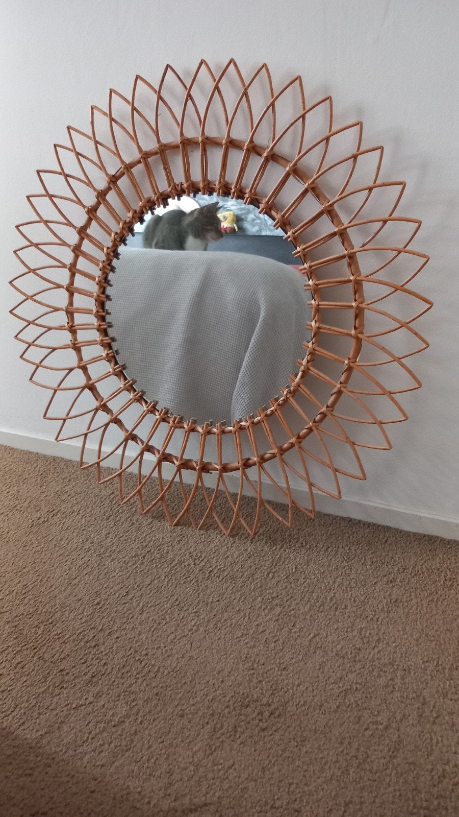Rotan spiegel - Zonvormig - Boheemse stijl, Ophalen, Minder dan 50 cm, Zo goed als nieuw, Minder dan 100 cm
