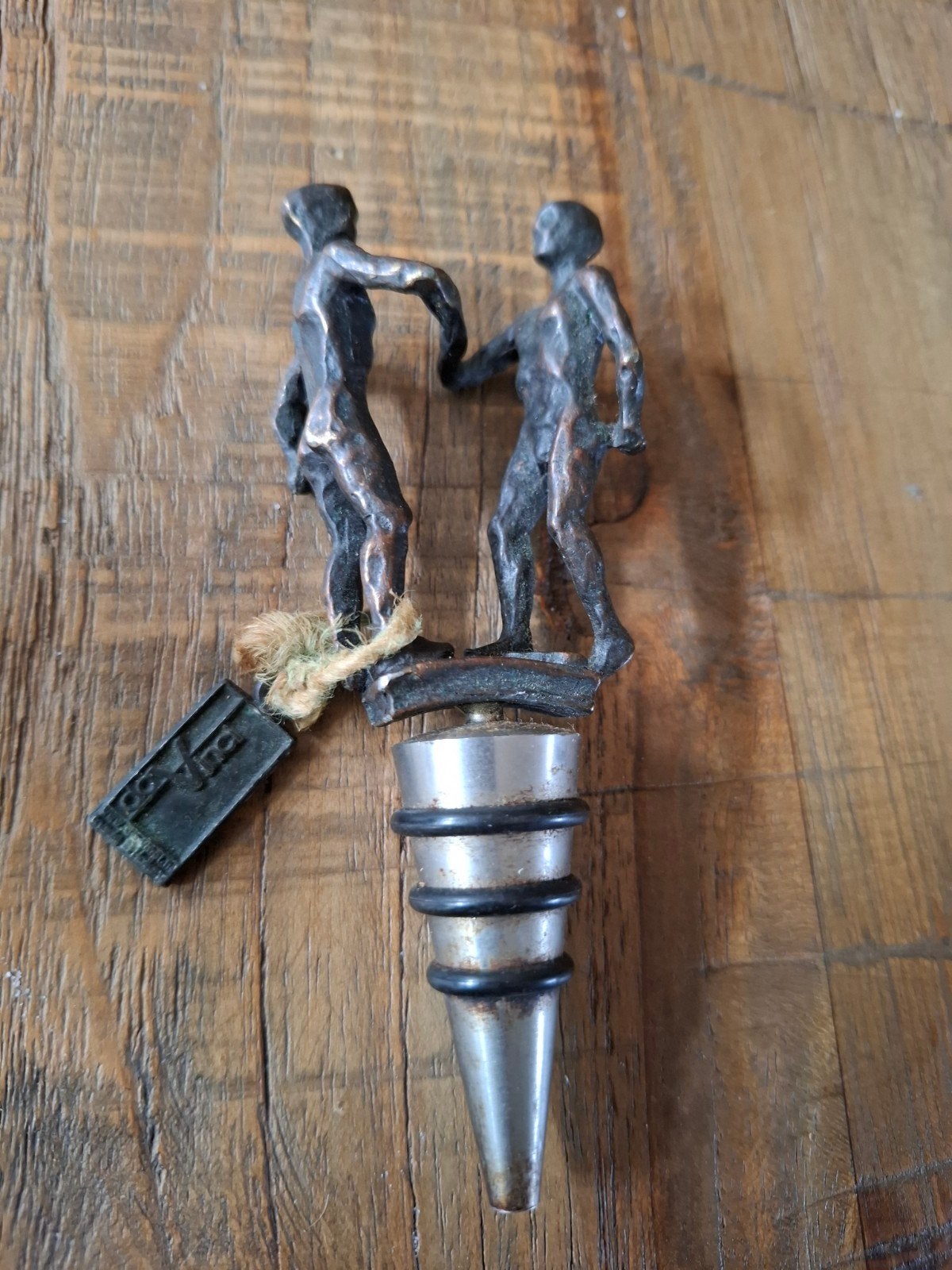 Bronzen wijnstopper sculptuur - Twee figuren, Antiek en Kunst, Overige typen, Groep mensen, Minder dan 20 cm, Ophalen of Verzenden
