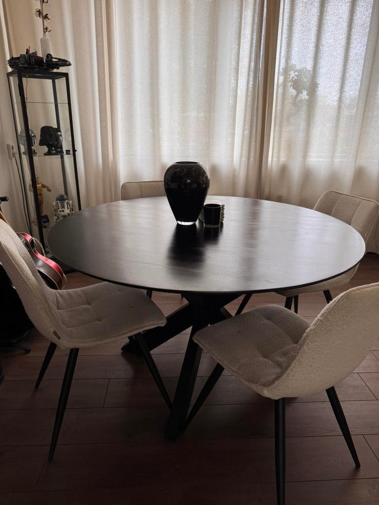Eettafel met stoelen | Zwart Mango hout, Huis en Inrichting, Complete inboedels, Ophalen