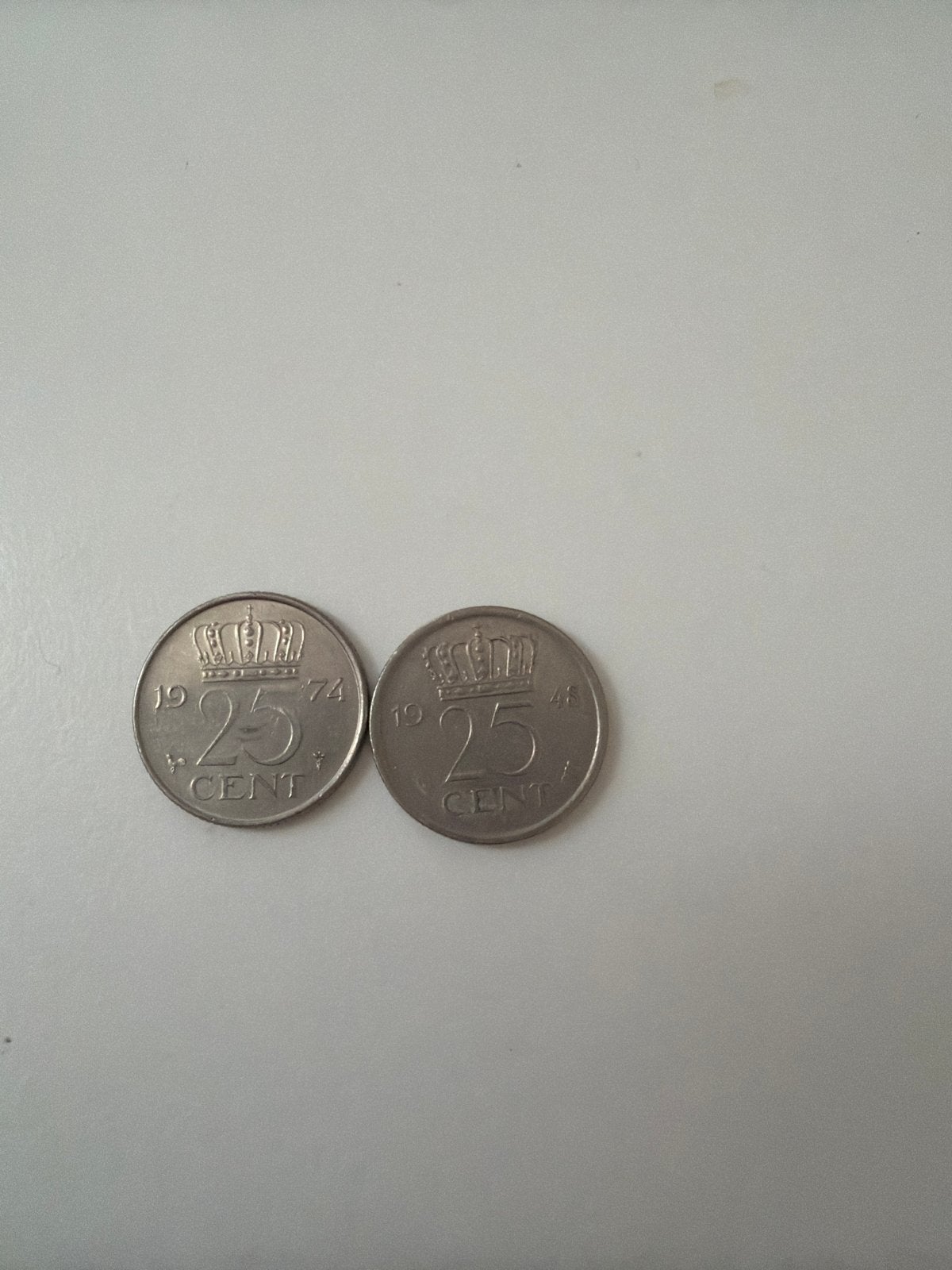 2x 25 Cent Koningin Juliana (1974 & 1948), Postzegels en Munten, Munten | Nederland, Ophalen, Koningin Juliana, 25 cent, Setje