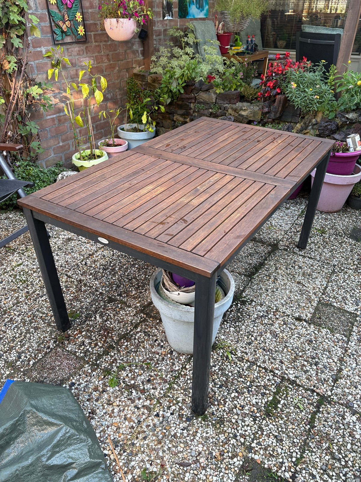 Hardhouten/metalen tuintafel, Ophalen, Gebruikt, Rechthoekig, Hout