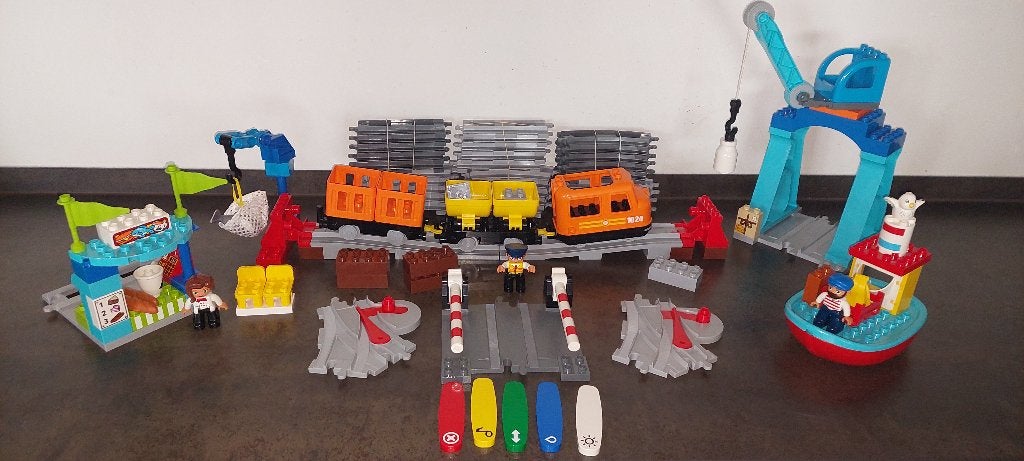 duplo trein 10875 (oranje werkt op app) met exta's, Ophalen of Verzenden, Zo goed als nieuw, Complete set, Duplo
