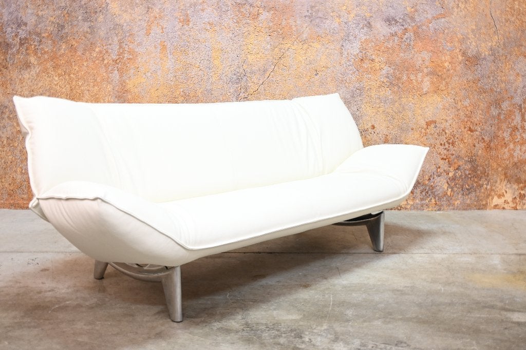 2 NIEUW beklede witte leren Leolux Tango design banken, Leolux, Leolux, 75 tot 100 cm, Ophalen of Verzenden