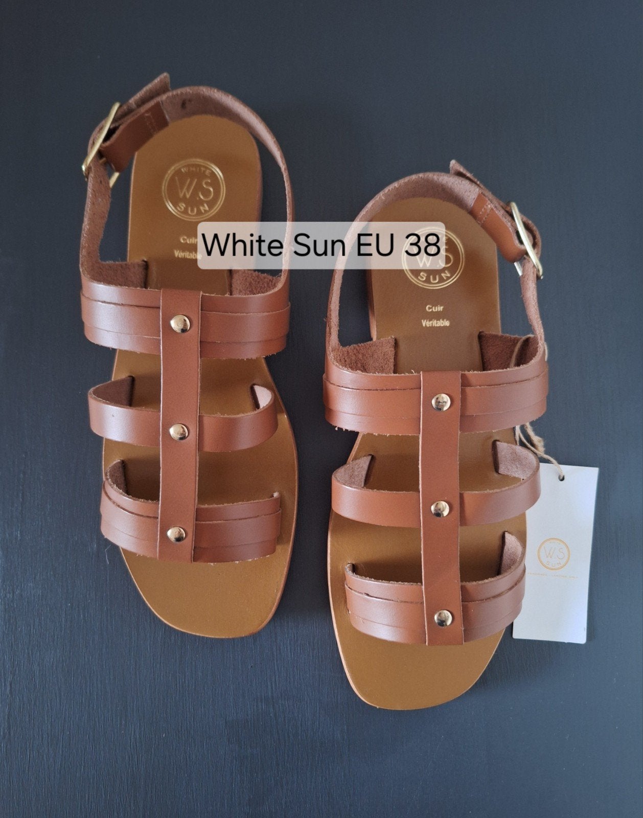 Nieuwe White Sun bruine leren sandalen maat 38, Bruin, Nieuw, White Sun, Sandalen of Muiltjes