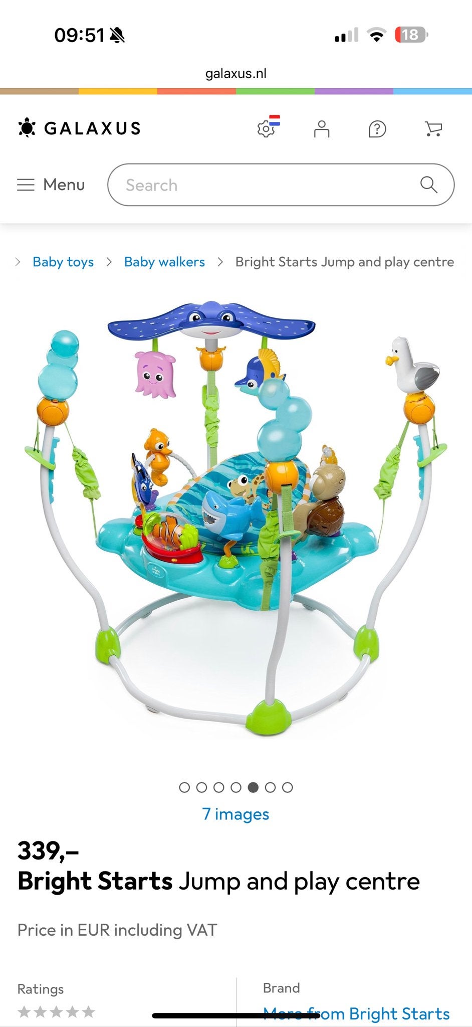 Nemo Jumper - Bright Starts Jump and Play Centre, Ophalen, Zo goed als nieuw, Overige typen