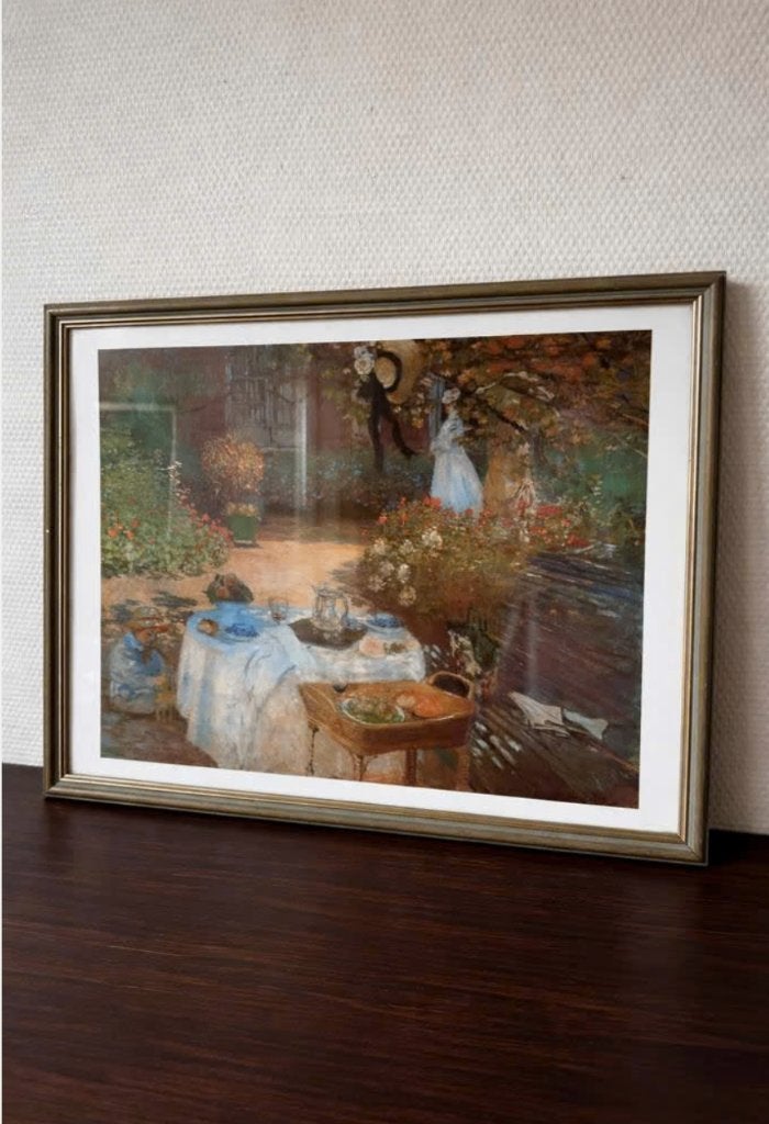 Vintage Ingelijste Print van Monet met Passe Partout, Huis en Inrichting, Woonaccessoires | Schilderijen, Tekeningen en Foto's