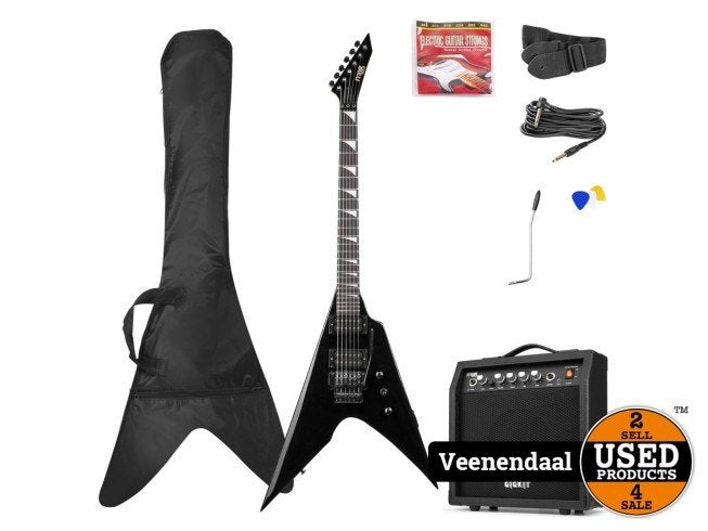 iMax Music Gigkit V-Stijl Gitaar + Versterker Nette Staat, Muziek en Instrumenten, Fender, Zo goed als nieuw, Support@fender.com
