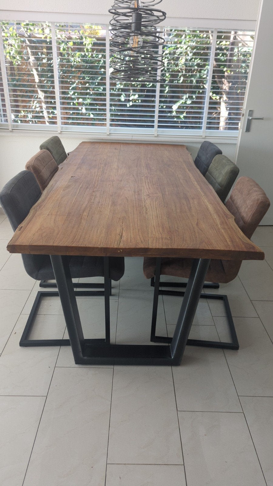 Albero Teakhouten eettafel 220x100 cm met stalen frame, Gebruikt, Teakhout, 200 cm of meer, Vijf personen of meer
