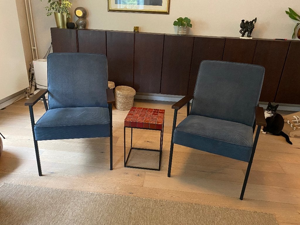Fauteuils Sally Woood staalblauw, Huis en Inrichting, Fauteuils, Ophalen, Zo goed als nieuw, Minder dan 75 cm, 50 tot 75 cm