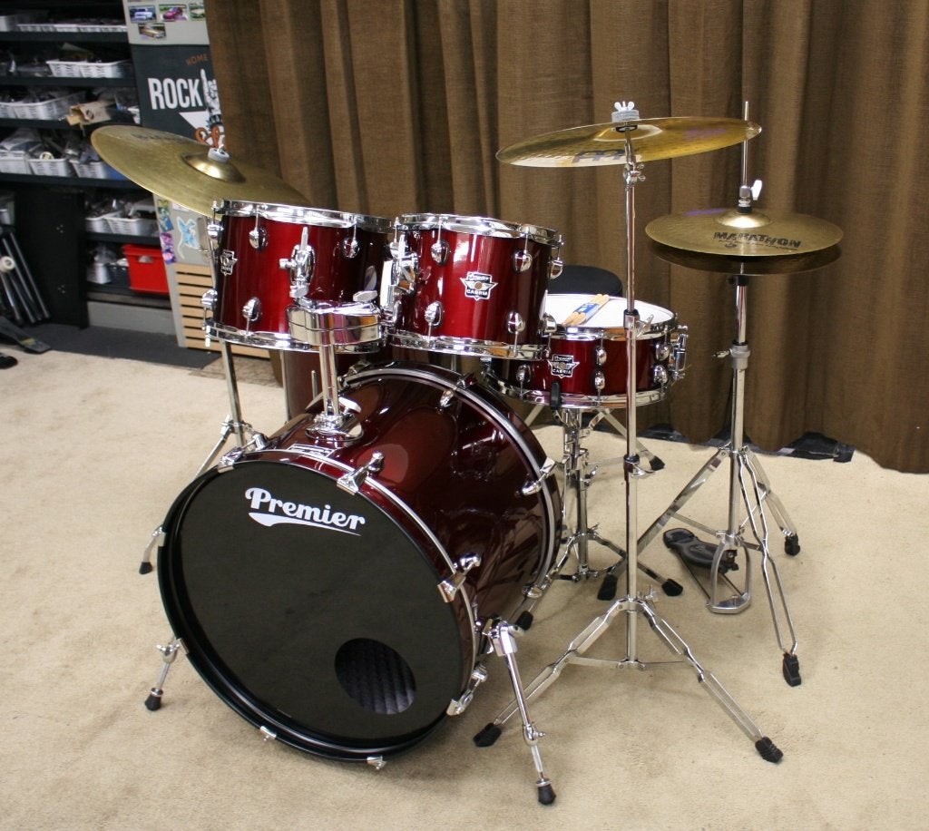 drumstel: premier cabria wine red 22/10/12/14/14s bekkenset, Muziek en Instrumenten, Drumstellen en Slagwerk, Ophalen, Gebruikt