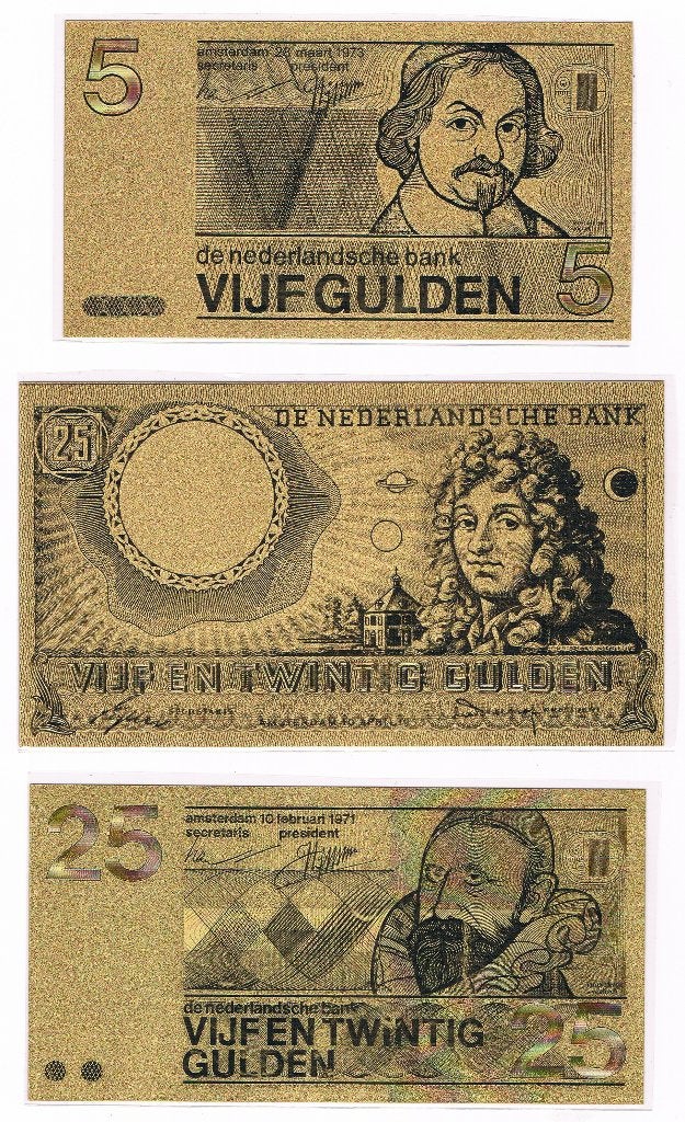 3 vergulde biljetten 1 x5 en 2 x 25 gulden, Verzenden, 25 gulden, Setje