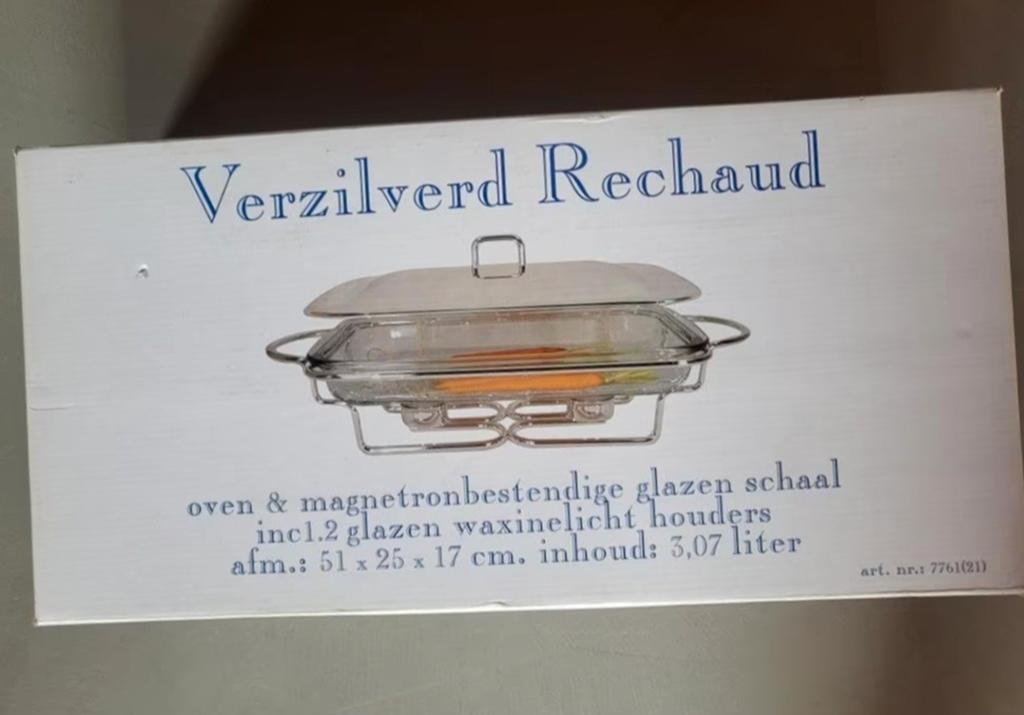 Nieuwe Verzilverde Rechaud met Glazen Schaall, Ophalen of Verzenden, Nieuw