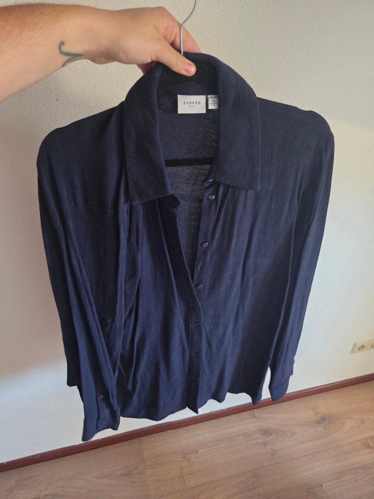 zgan Donkerblauwe linnen blouse van Evoked Vila, maat 44, Kleding | Dames, Blauw, Maat 42/44 (L), Ophalen of Verzenden, Evoked Vila