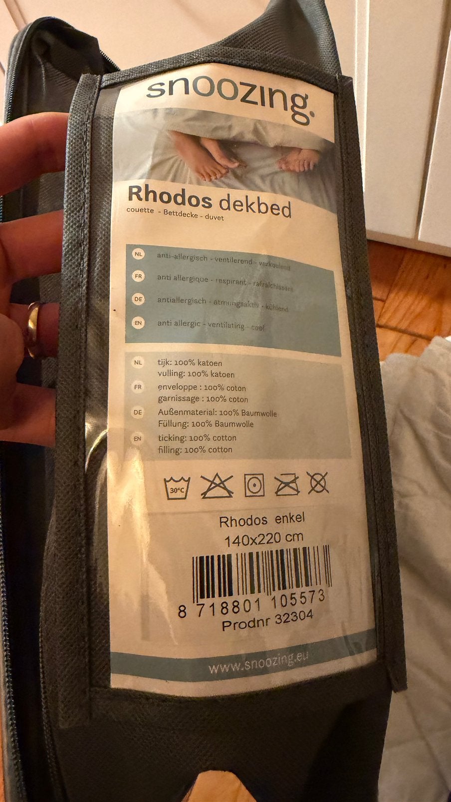 Snoozing Rhodos Katoenen Dekbed - Anti-allergisch, Eenpersoons, Wit, Katoen, Ademend