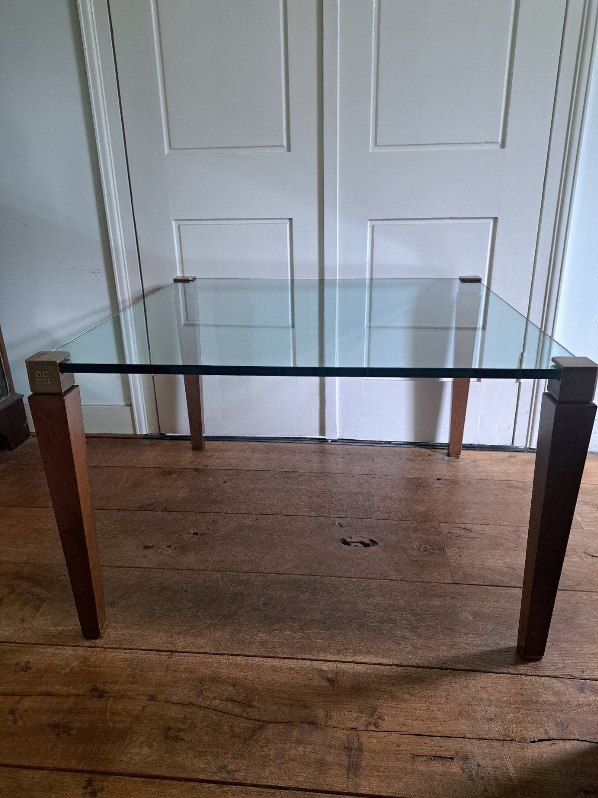 Design glastafel ontwerper Peter Ghyczy 80x80x51, Huis en Inrichting, Tafels | Salontafels, Ophalen, Gebruikt, 50 tot 100 cm, 50 tot 100 cm