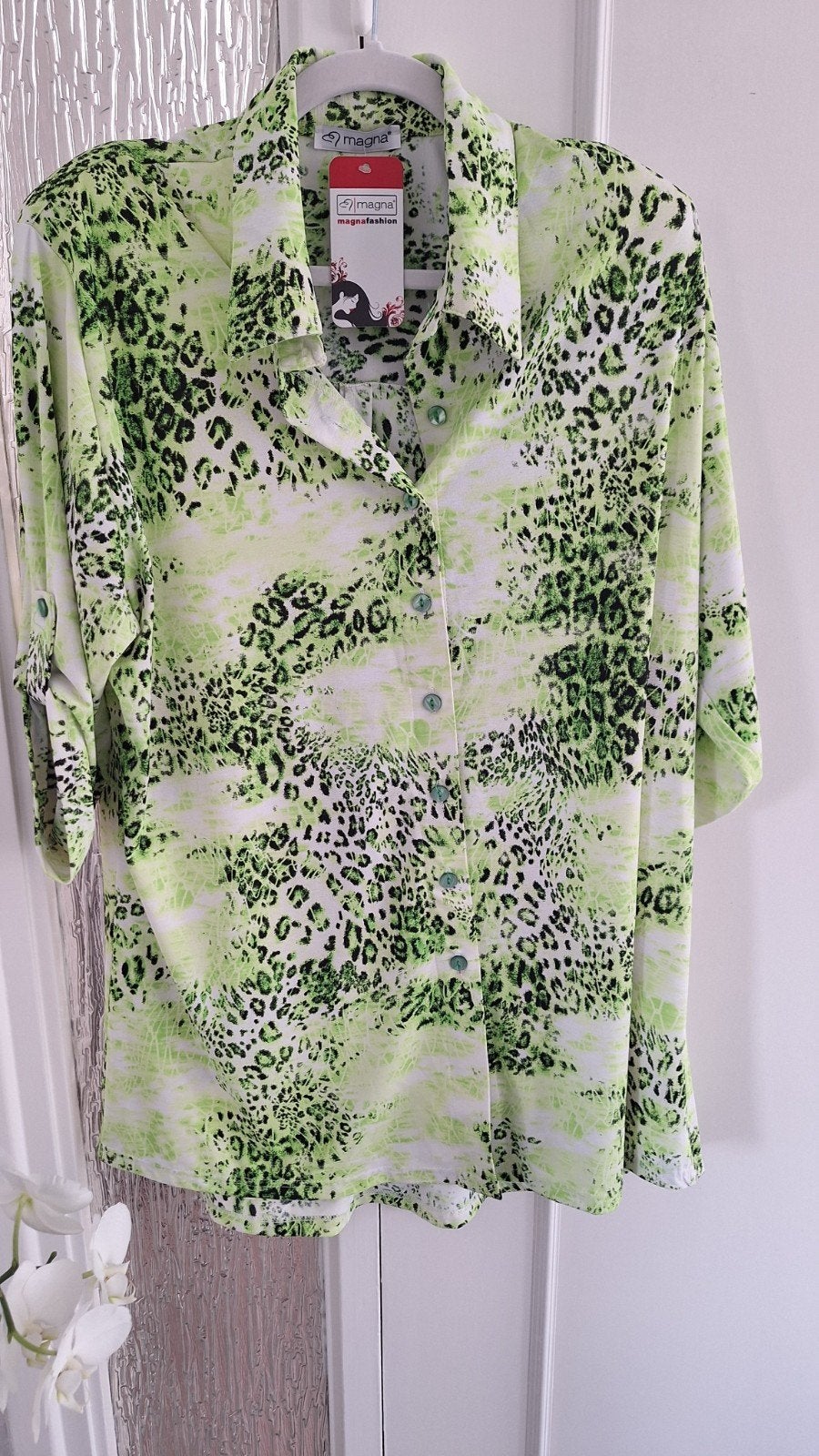 Magna Blouse met Luipaardprint - Maat 42/44 (L), Maat 42/44 (L), Ophalen of Verzenden, Groen, Magna