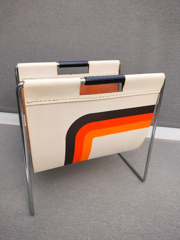 Vintage "Dadime" Brabantia magazinerek, Met handvat, Gebruikt, Leer, Tijdschriftenrek