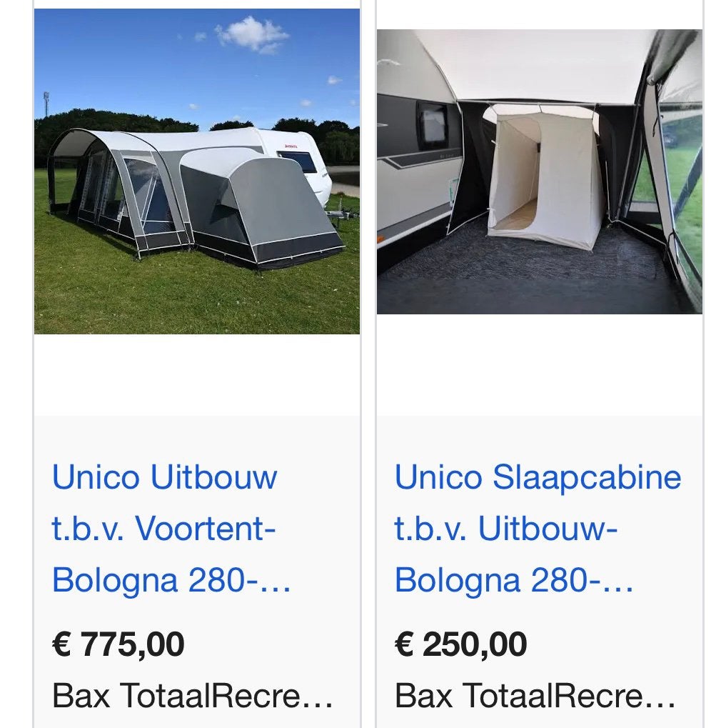 Unico Bologna uitbouw 280, Caravans en Kamperen, Ophalen, Zo goed als nieuw