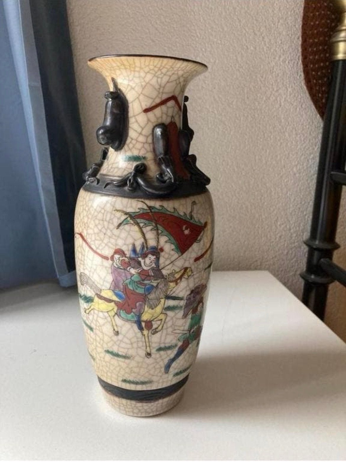 Antieke Chinese Nanking vaas, craquelé en handgeschilderd, Antiek en Kunst, Ophalen of Verzenden