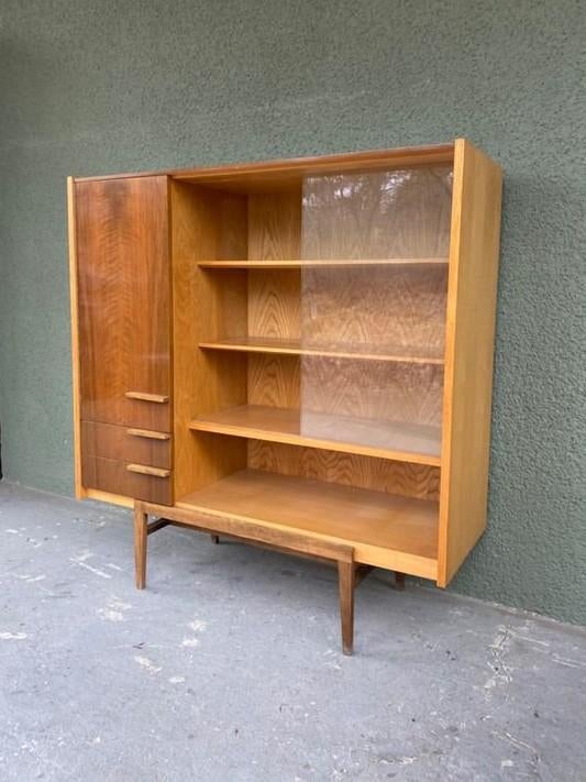 Mid-century Wandkast Vitrinekast, neerzetten&genieten maar !, Gebruikt, Met deur(en), Ophalen of Verzenden, Minder dan 150 cm