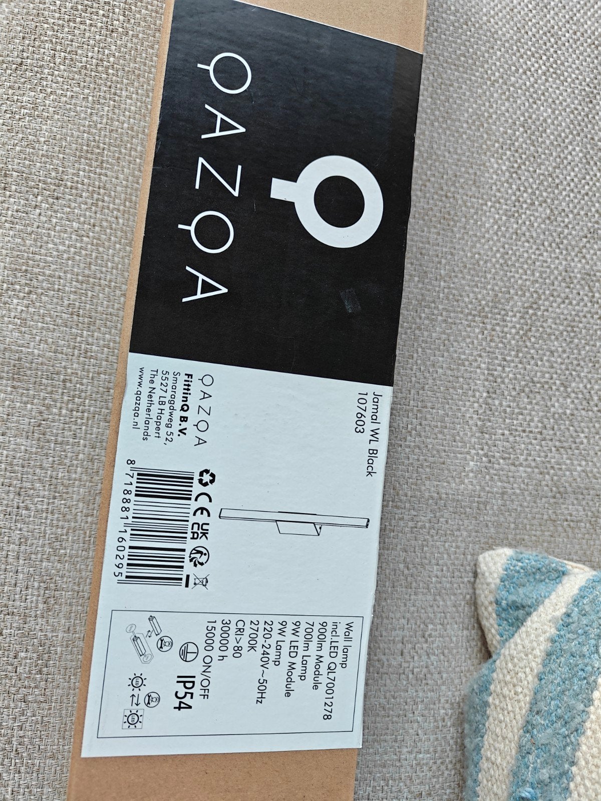 QAZQA Jamal WL Zwarte Wandlamp - Nieuw in doos, Ophalen, Zwart, Qazqa, Nieuw
