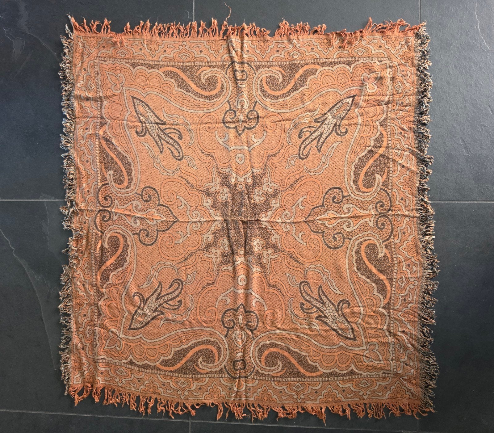 Vintage geweven kleed met paisley patroon - 100x100 cm, Ophalen of Verzenden