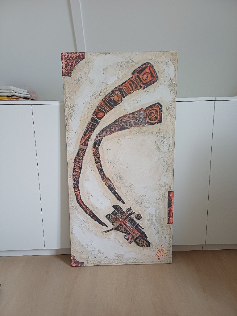 Artistieke wanddecoratie 'Steenbok' van Jalal Alwan, Ophalen, 120 cm, Hout, Meerkleurig