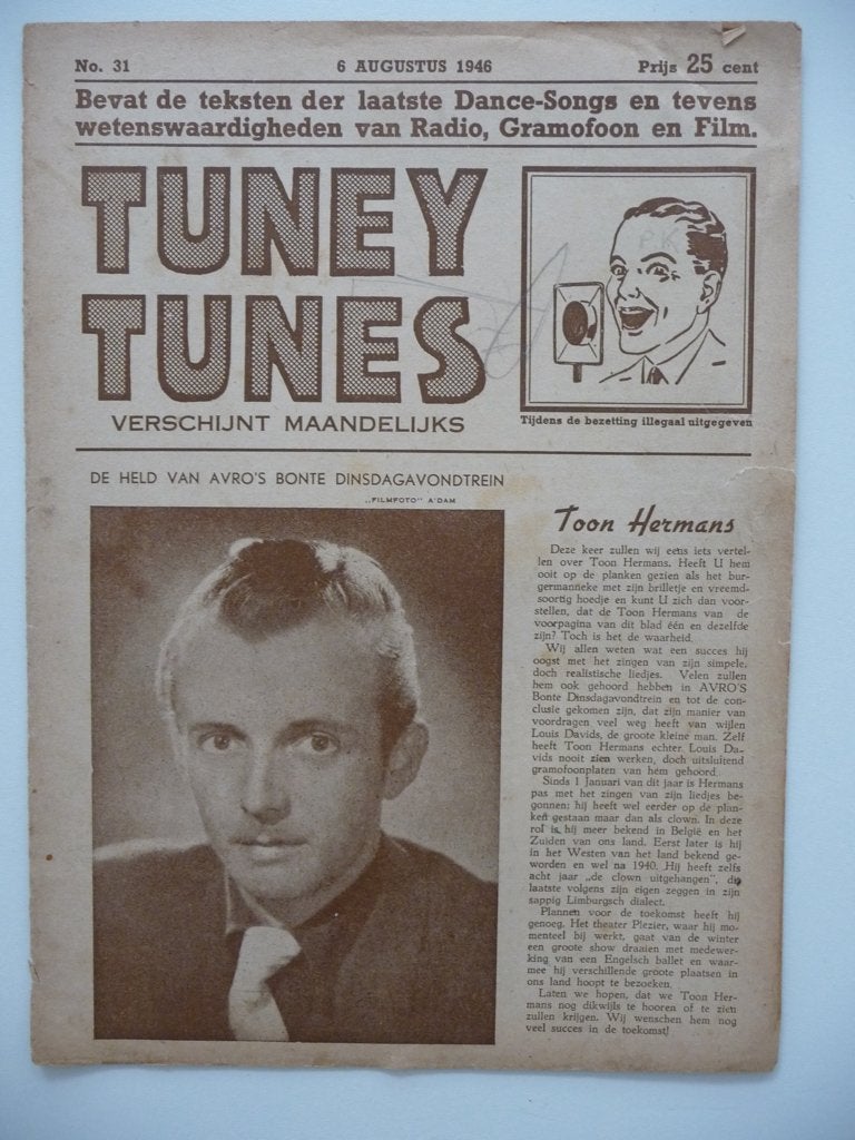 Vintage tijdschrift TUNEY TUNES - No. 31 van 6 augustus 1946, Ophalen of Verzenden, Gebruikt, Boek, Tijdschrift of Artikel