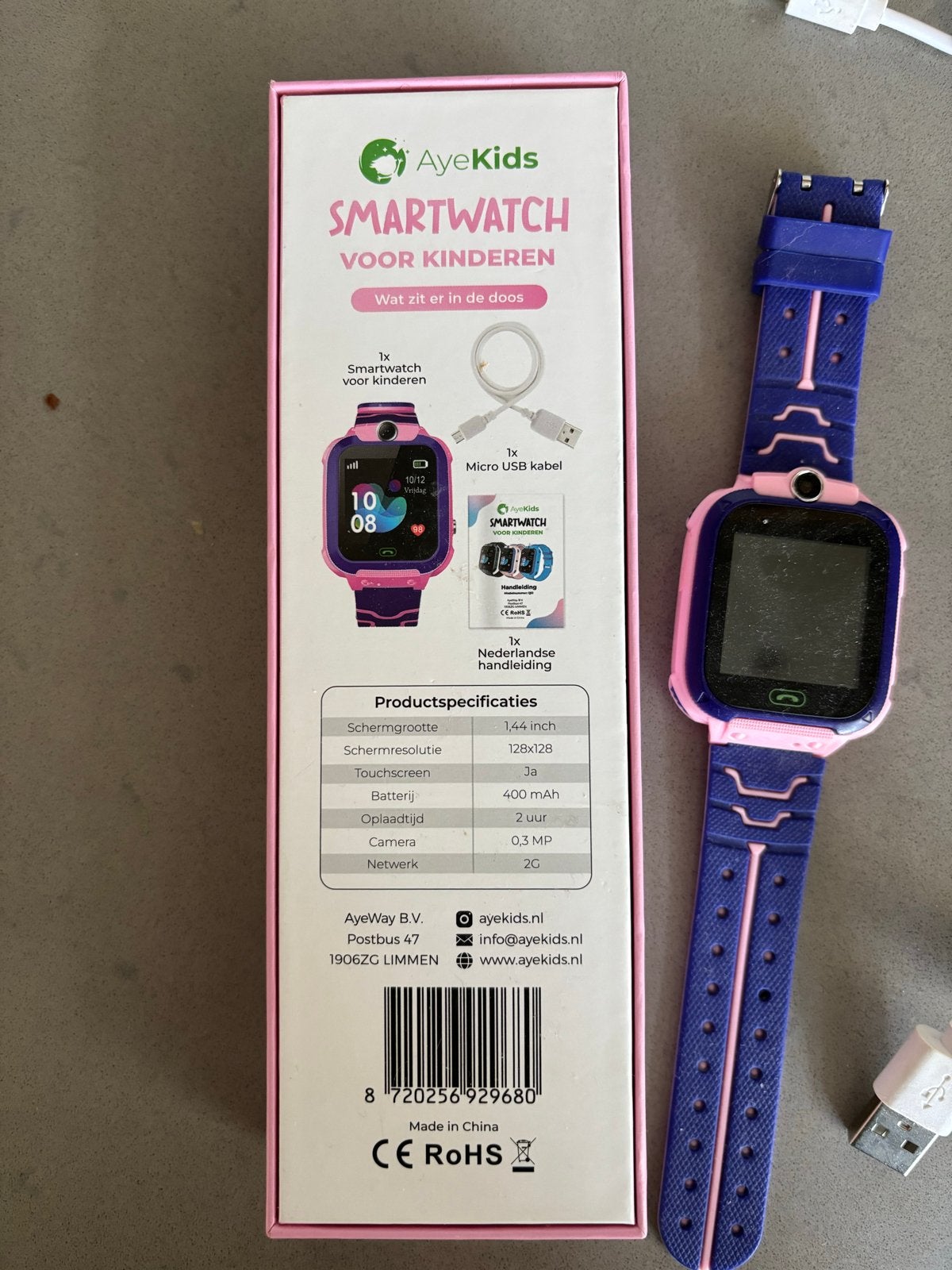 AyeKids Smartwatch voor kinderen - Roze/Blauw, Ophalen, Zo goed als nieuw