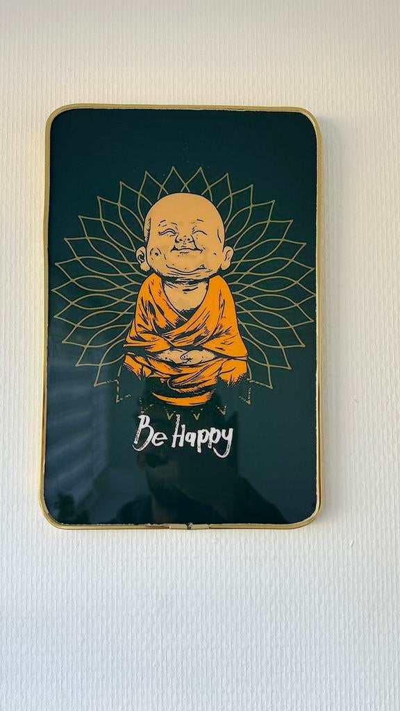 Ingelijste Motivatie Poster "Be Happy" Monnik 20x30 cm, Minder dan 50 cm, Nieuw, Ophalen of Verzenden, Foto of Poster